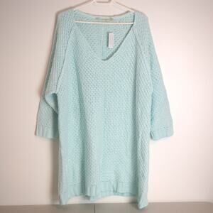 Soft Surroundings Women's 2X V Neck Cardigan‎ Knit Sweater Pullover Mint Green